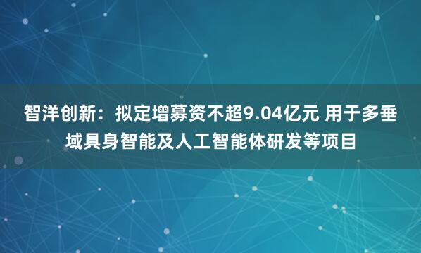 智洋创新：拟定增募资不超9.04亿元 用于多垂域具身智能及人工智能体研发等项目