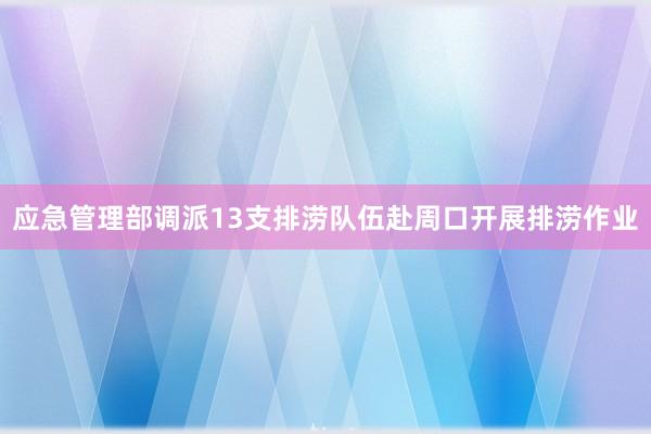 应急管理部调派13支排涝队伍赴周口开展排涝作业