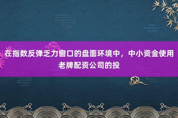 在指数反弹乏力窗口的盘面环境中，中小资金使用老牌配资公司的投