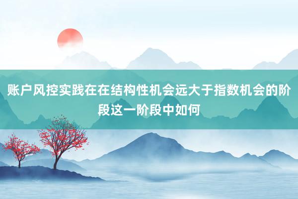 账户风控实践在在结构性机会远大于指数机会的阶段这一阶段中如何