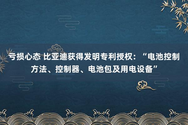 亏损心态 比亚迪获得发明专利授权：“电池控制方法、控制器、电池包及用电设备”