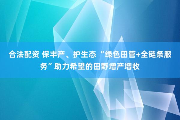 合法配资 保丰产、护生态 “绿色田管+全链条服务”助力希望的田野增产增收